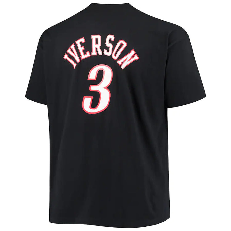 Black Philadelphia 76ers Allen Iverson Hardwood Classics Name & Number T-Shirt - Back View