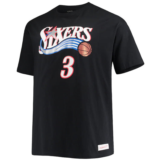 Black Philadelphia 76ers Allen Iverson Hardwood Classics Name & Number T-Shirt - Front View