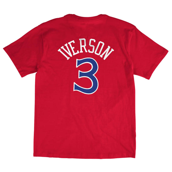 Red Philadelphia 76ers Allen Iverson Hardwood Classics Name & Number T-Shirt - Back View