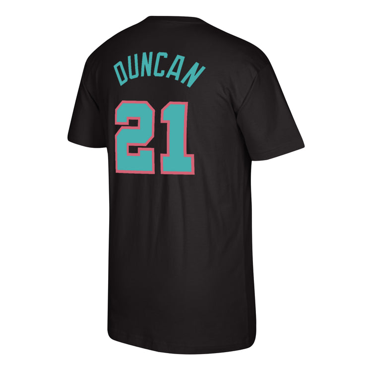 San Antonio Spurs Tim Duncan Hardwood Classics Name & Number T-Shirt - Back View