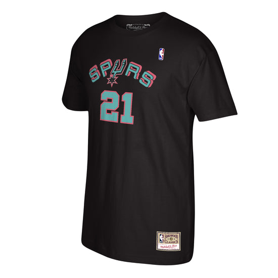 San Antonio Spurs Tim Duncan Hardwood Classics Name & Number T-Shirt - Front View