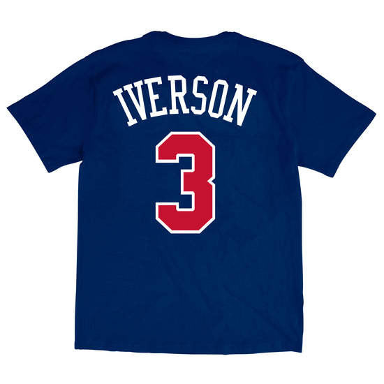 Royal Blue Philadelphia 76ers Allen Iverson Hardwood Classics Name & Number T-Shirt - Back View