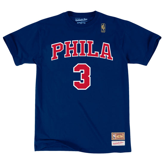 Royal Blue Philadelphia 76ers Allen Iverson Hardwood Classics Name & Number T-Shirt - Front View