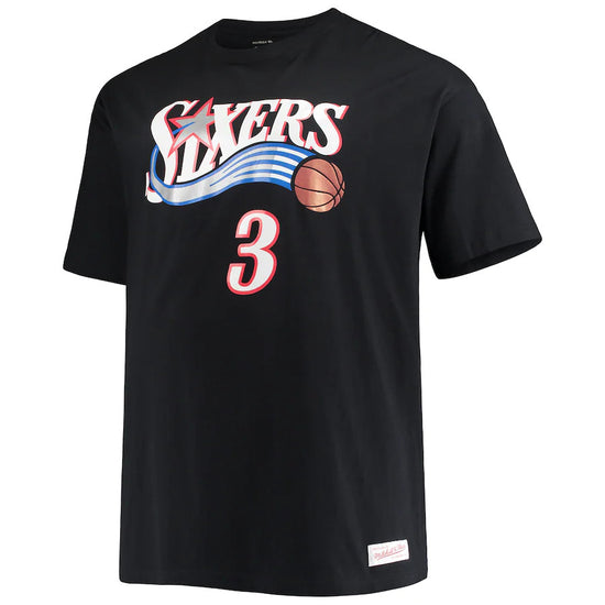 Black Philadelphia 76ers Allen Iverson Hardwood Classics Name & Number T-Shirt - Front View