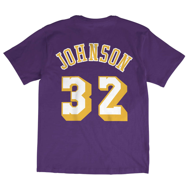 Purple Los Angeles Lakers Magic Johnson Hardwood Classics Name & Number T-Shirt - Back View