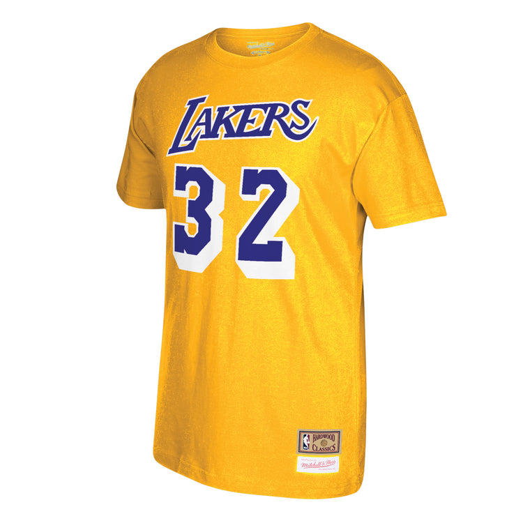 Gold Los Angeles Lakers Magic Johnson Hardwood Classics Name & Number T-Shirt - Front View