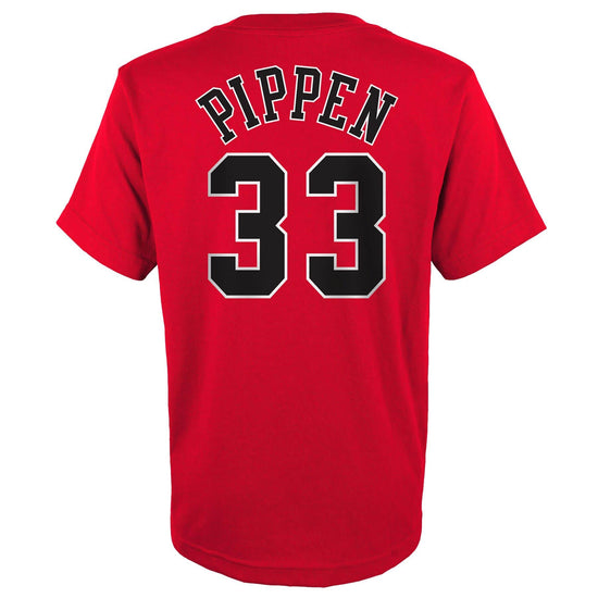 Red Chicago Bulls Scottie Pippen Hardwood Classics Name & Number T-Shirt - Back View
