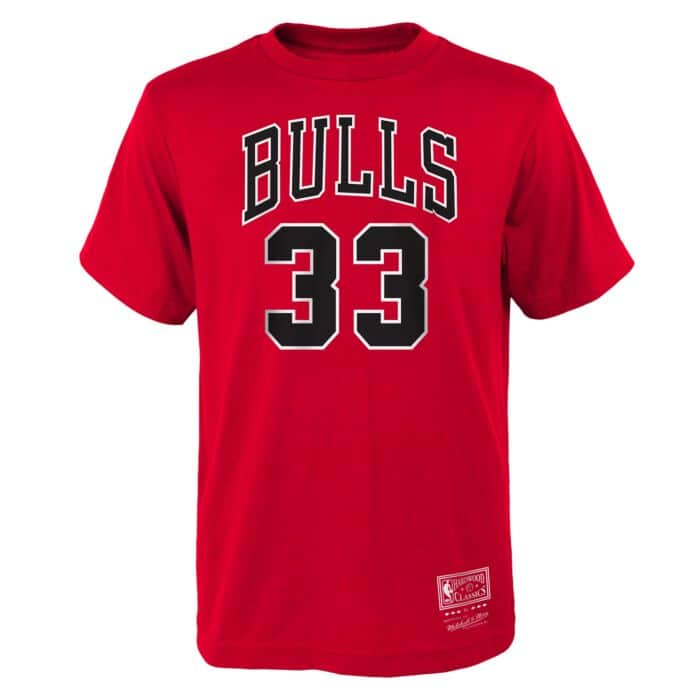 Red Chicago Bulls Scottie Pippen Hardwood Classics Name & Number T-Shirt - Front View