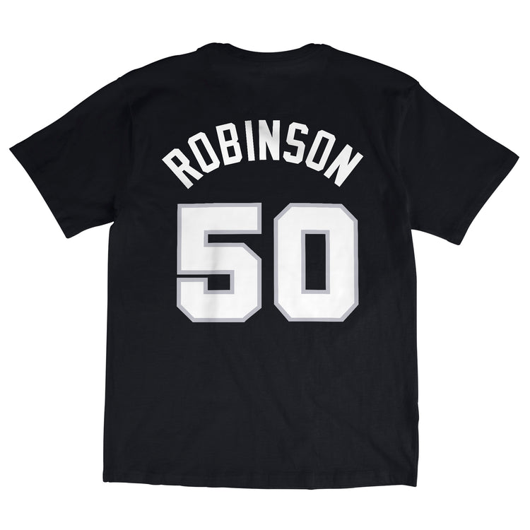Black San Antonio Spurs David Robinson Hardwood Classics Name & Number T-Shirt - Back View