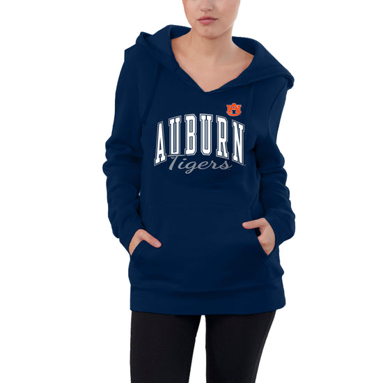 Navy Auburn Plus Women's Script Pullover Hood Lifestyle - Front View