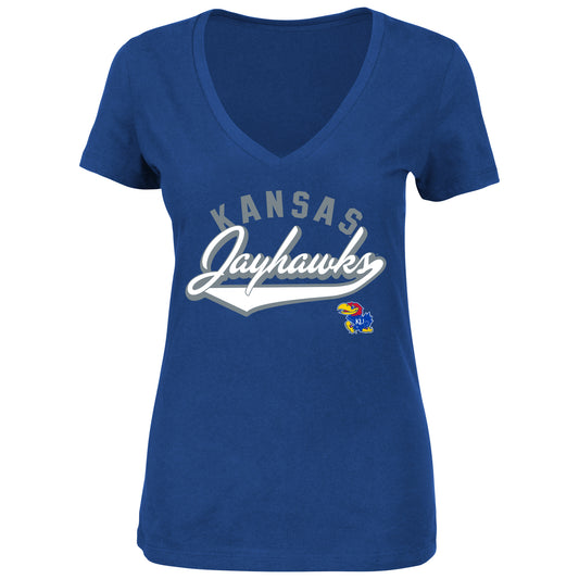 Royal Blue NCAA Kansas Plus Women's Script Tee - Front View