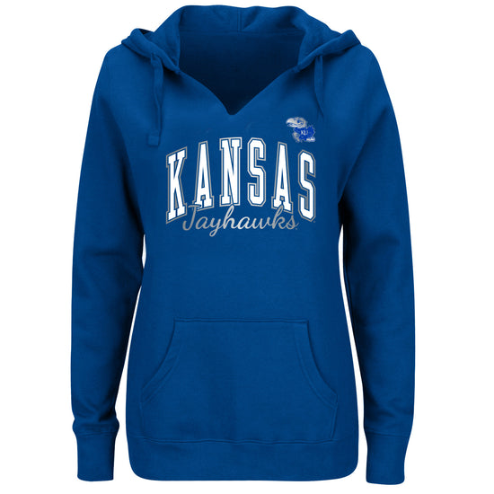 Royal Blue NCAA Kansas Plus Women's Script Pullover Hood - Front View