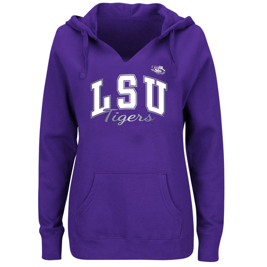 Purple NCAA LSU Plus Women's Script Pullover Hood - Front View