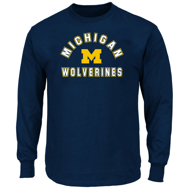 Navy Michigan Arched Logo Long Sleeved Tee - Front View