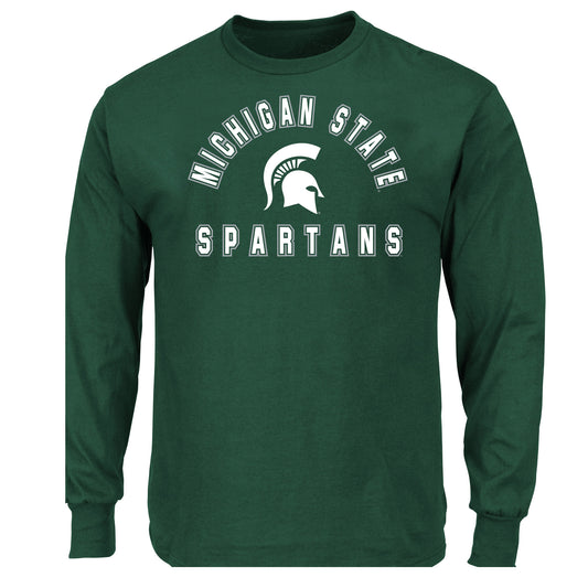 Dark Green Michigan State Arched Logo Long Sleeved Tee - Front View