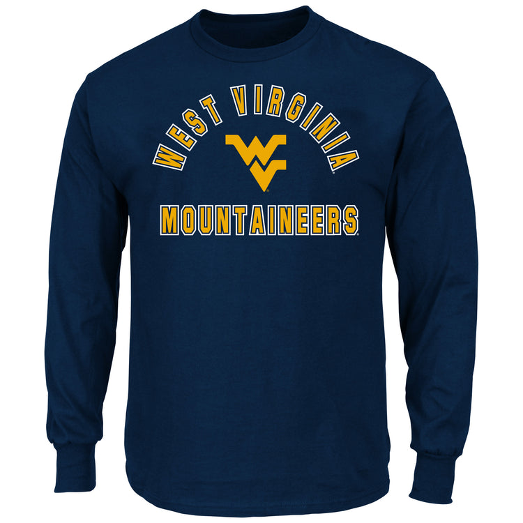 Navy West Virginia Arched Logo Long Sleeved Tee - Front View